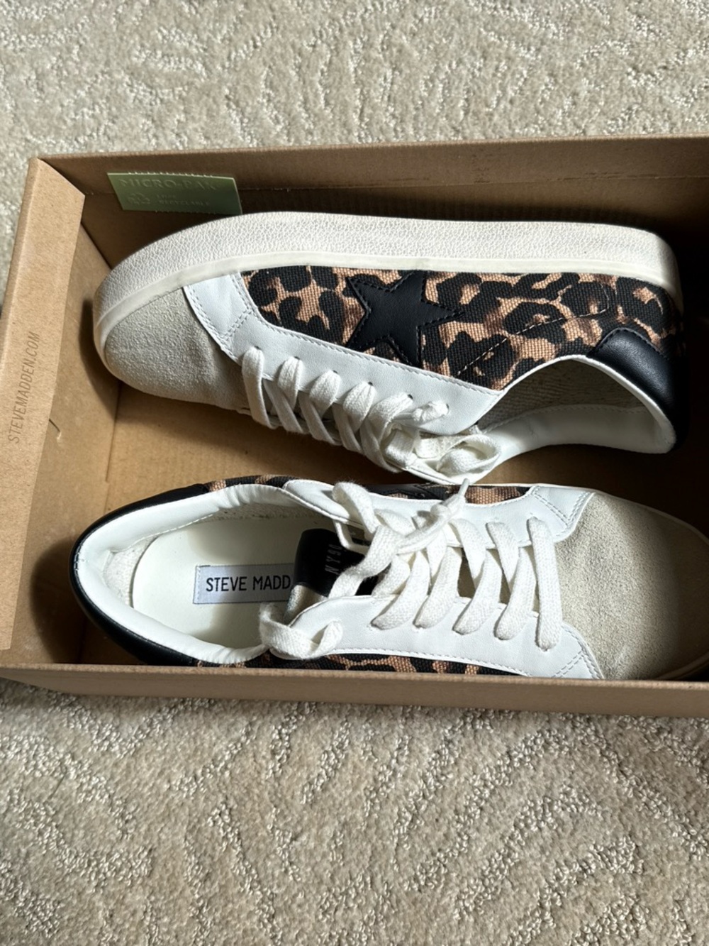 Steve Madden White Sneakers with Leopard Print and Black Star